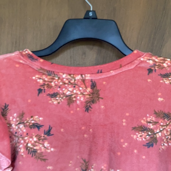 LC Lauren Conrad top floral print velvet w ruffle puff sleeve sweatshirt S M - Picture 13 of 15
